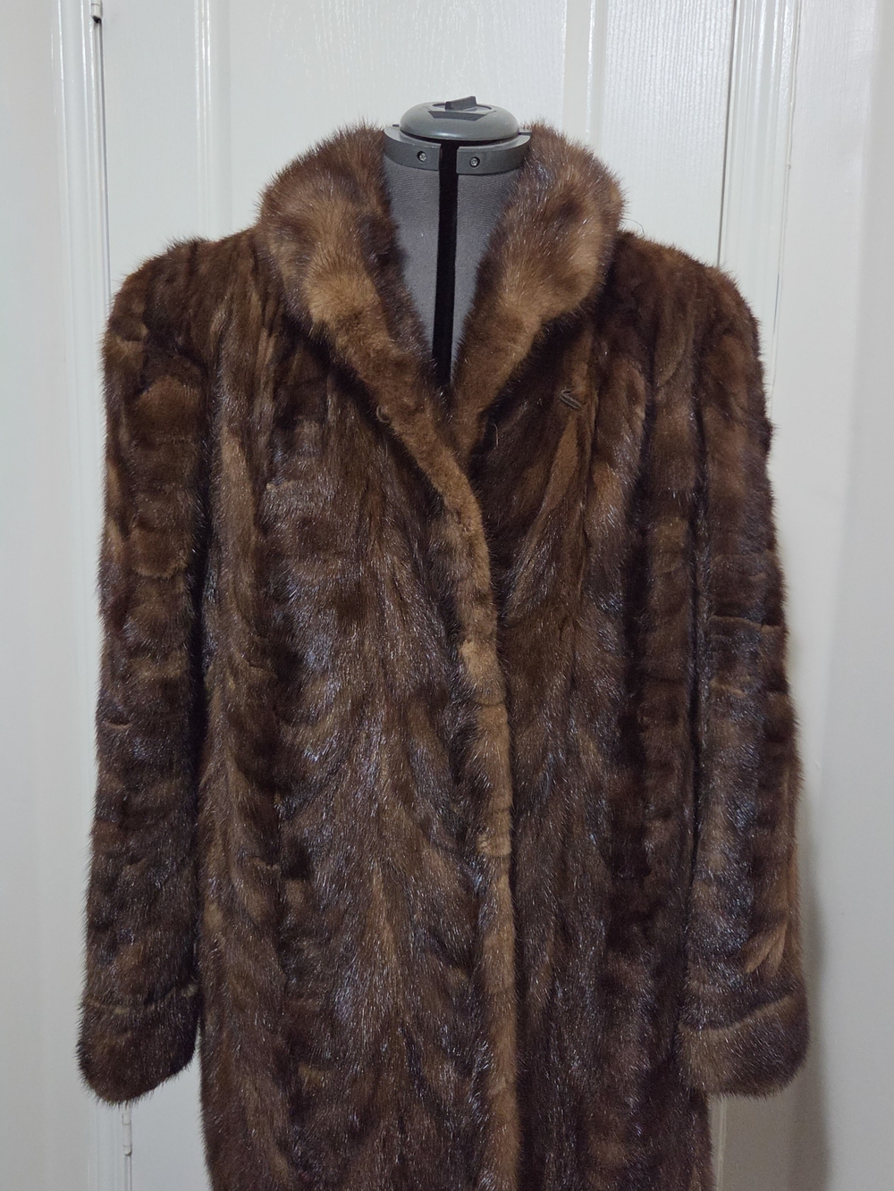 Brown mink fur coat, 80s style with shoulder pads